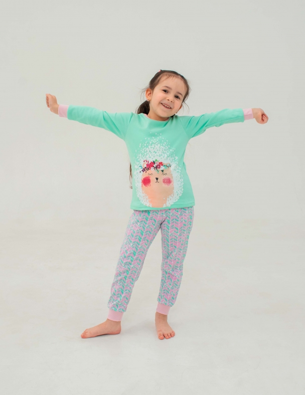 Детская пижама | 100% Хлопок | Демисезон | 92, 98, 110, 116 | Очень приятная к телу для девочки SMIL 104522 Ментол - изображение 2