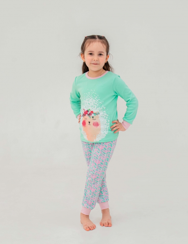 Детская пижама | 100% Хлопок | Демисезон | 92, 98, 110, 116 | Очень приятная к телу для девочки SMIL 104522 Ментол - изображение 3