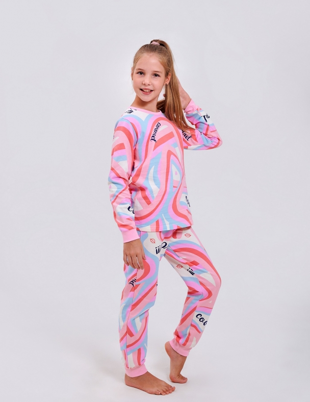 Дитяча піжама для дівчинки з начосом | Розмір: від 92 см до 164 см | 100% cotton | Premium футер  для дівчинки SMIL 104540 Малюнок - изображение 1