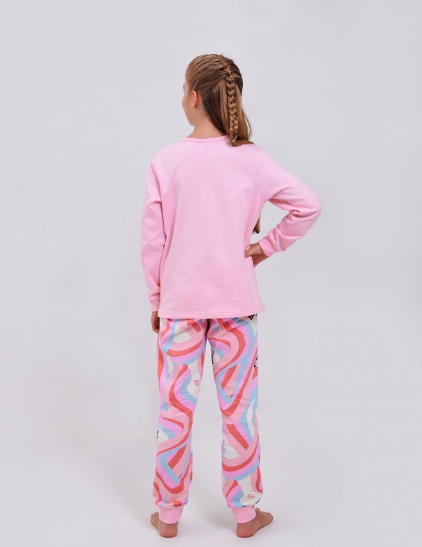 Дитяча піжама для дівчинки з начосом | Розмір: від 92 см до 164 см | 100% cotton | Premium футер  для дівчинки SMIL 104540 Рожевий - изображение 2