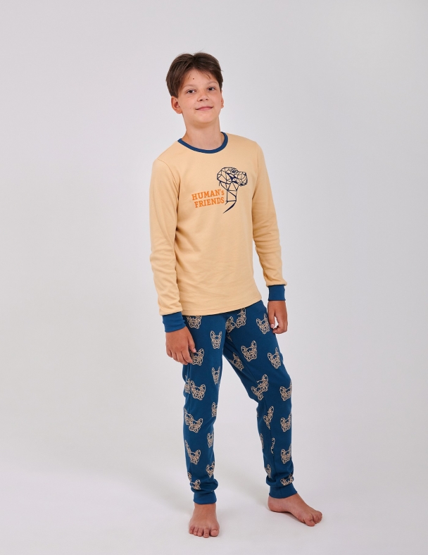 Детская пижама для мальчика 100% cotton Размеры от 92 до 176 см Premium Interlock Мягкая и приятная для мальчика SMIL 104863-1 Бежевый - изображение 3