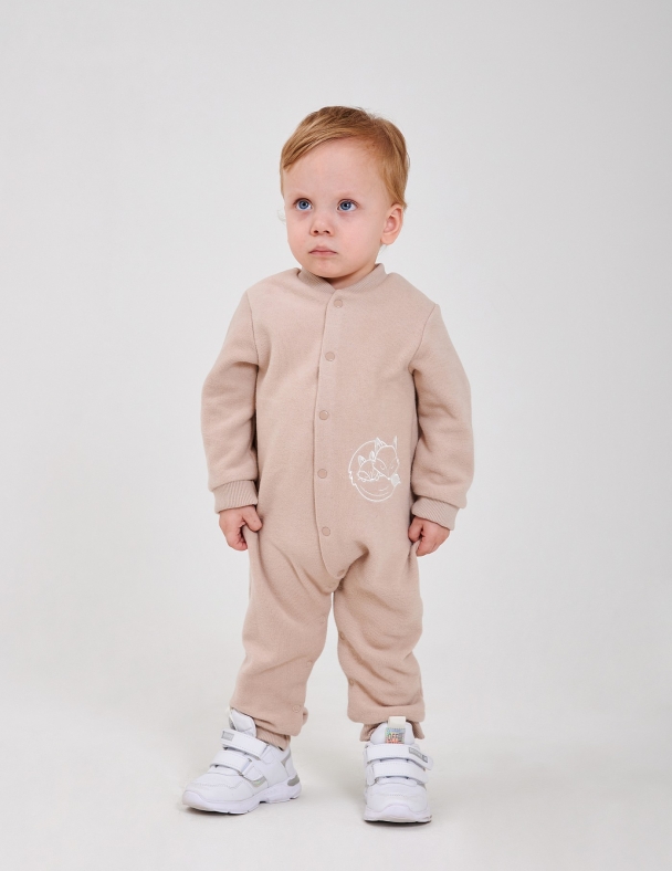 Дитячий комбінезон для хлопчика та дівчинки Розміри від 56 см до 74 см Premium Selanik 90% Сotton Теплий та Зручний унісекс SMIL 122091-1 Бежевий - изображение 1