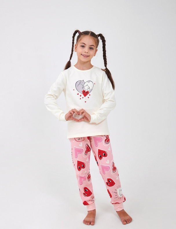 Детская пижама с начесом для девочки Размер: от 92 см до 140 см 100% cotton Premium футер для девочки SMIL 104858-1 Молочный - изображение 1