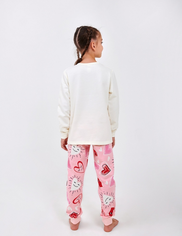 Детская пижама с начесом для девочки Размер: от 92 см до 140 см 100% cotton Premium футер для девочки SMIL 104858-1 Молочный - изображение 2