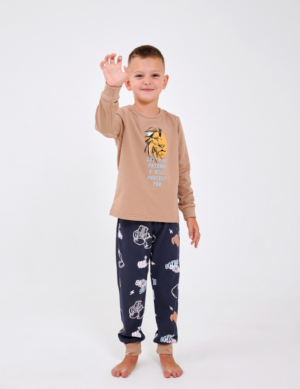 Дитяча піжама з начосом для хлопчика Розмір: від 122 до 140 см 100% cotton Premium футер для хлопчика SMIL 104871-1 Пісочний - изображение 1