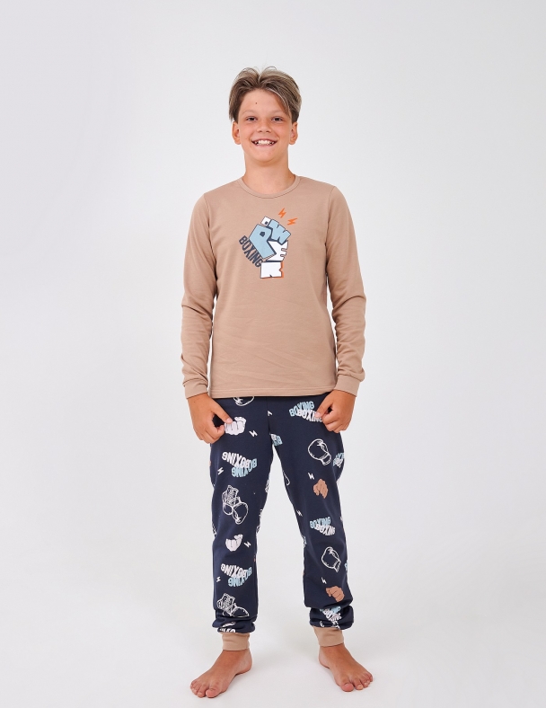 Дитяча піжама з начосом для хлопчика Розмір: від 146 до 176 см 100% cotton Premium футер для хлопчика SMIL 104872-1 Пісочний - изображение 1