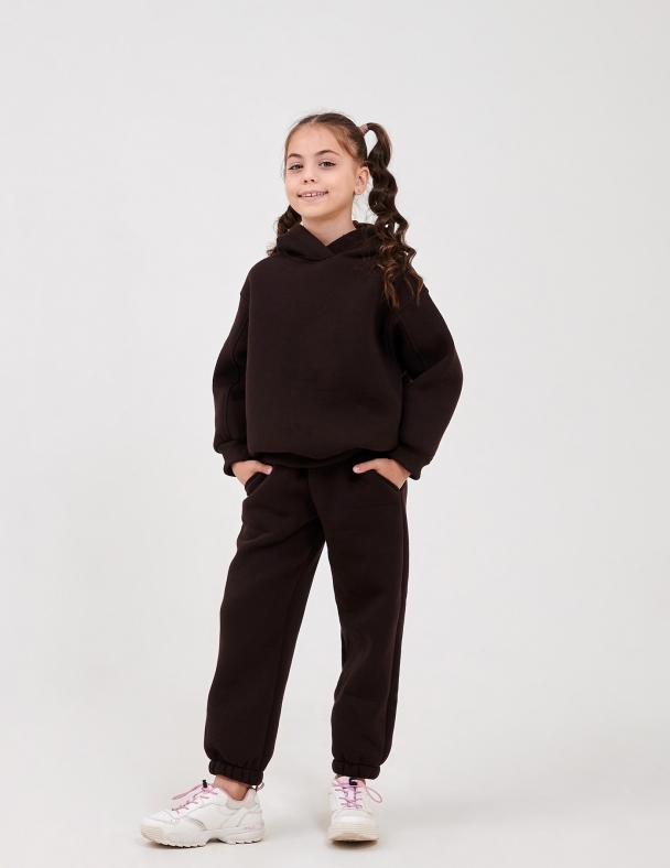 Детский костюм для девочки Утепленный с начесом Размеры от 122 до 164 см Premium Fleece  для девочки SMIL 117535-1 Коричневый - изображение 2