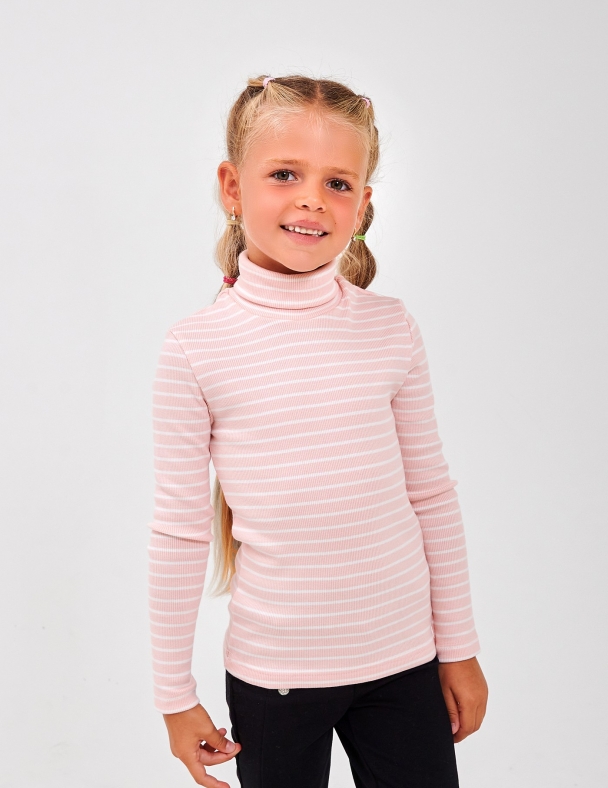 Гольф с отворотом для девочки SMIL 114019-2s Полоска розовая - изображение 1