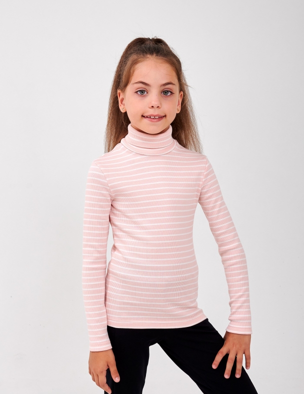 Гольф с отворотом для девочки SMIL 114020-2s Полоска розовая - изображение 1