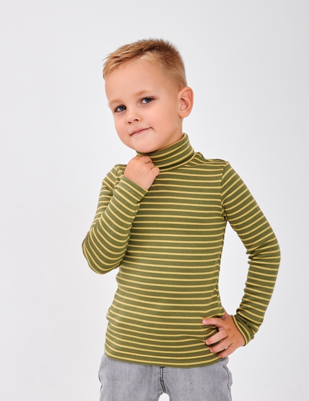 Гольф с отворотом для мальчика SMIL 114027-2s Полоска хаки - изображение 1