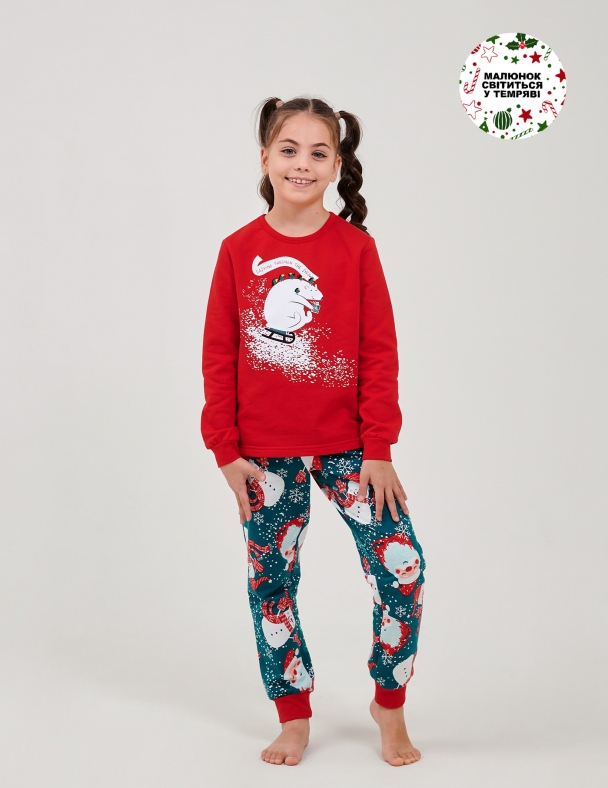 Дитяча піжама 100% cotton Новорічна з начосом від 92 до 116 см Premium футер Ідеальна на Подарунок унисекс SMIL 104548-1 Красный 2 - изображение 5