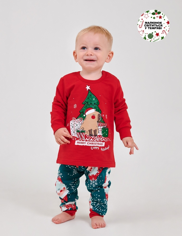 Детская пижама 100% cotton Новогодняя с начесом от 92 до 116 см Premium футер Идеальная на Подарок унисекс SMIL 104548-1 Красный 3 - изображение 4