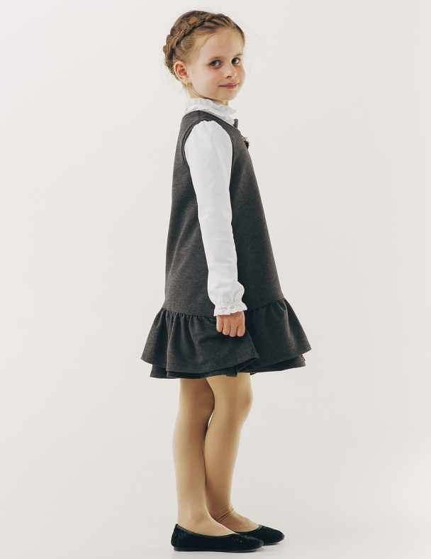 Детский сарафан для девочки | Размер: 140 см | Стрейч-футер высшего качества | Идеален в школу | Стильно с блузками и лонгсливами для девочки SMIL 120225 Темно-серый меланж - изображение 2