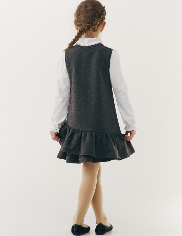 Детский сарафан для девочки | Размер: 140 см | Стрейч-футер высшего качества | Идеален в школу | Стильно с блузками и лонгсливами для девочки SMIL 120225 Темно-серый меланж - изображение 3