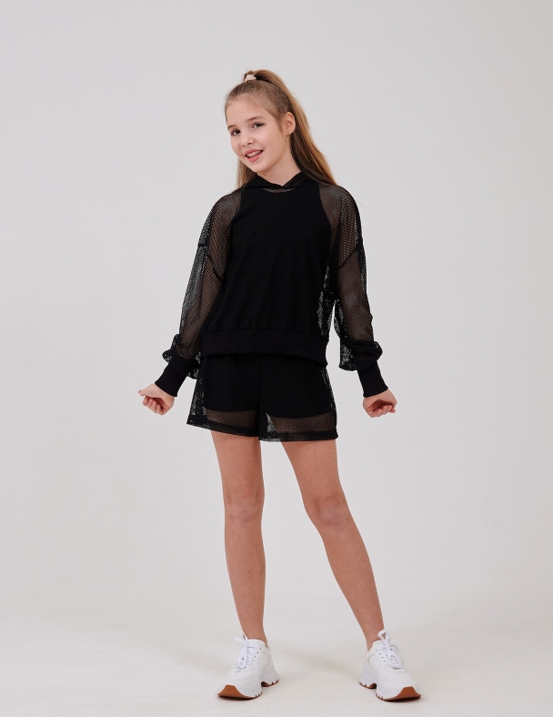 Комплект (майка + світшот сітка + шорти) для дівчинки SMIL 113324-1 Чорний - изображение 1