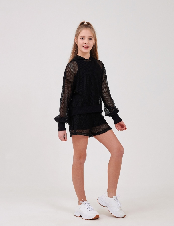 Комплект (майка + світшот сітка + шорти) для дівчинки SMIL 113324-1 Чорний - изображение 3