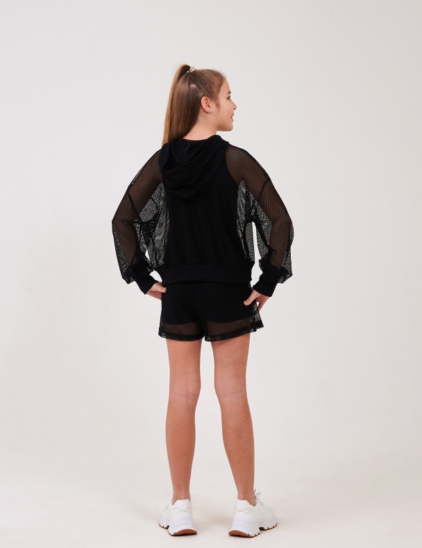 Комплект (майка + світшот сітка + шорти) для дівчинки SMIL 113324-1 Чорний - изображение 4