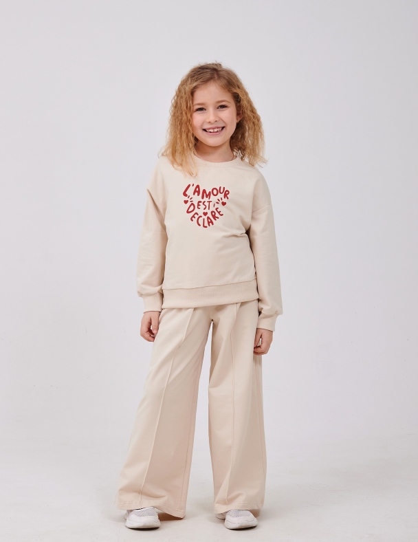 Костюм (свитшот+штаны) для девочки SMIL 117512-1 Светло-бежевый - изображение 1
