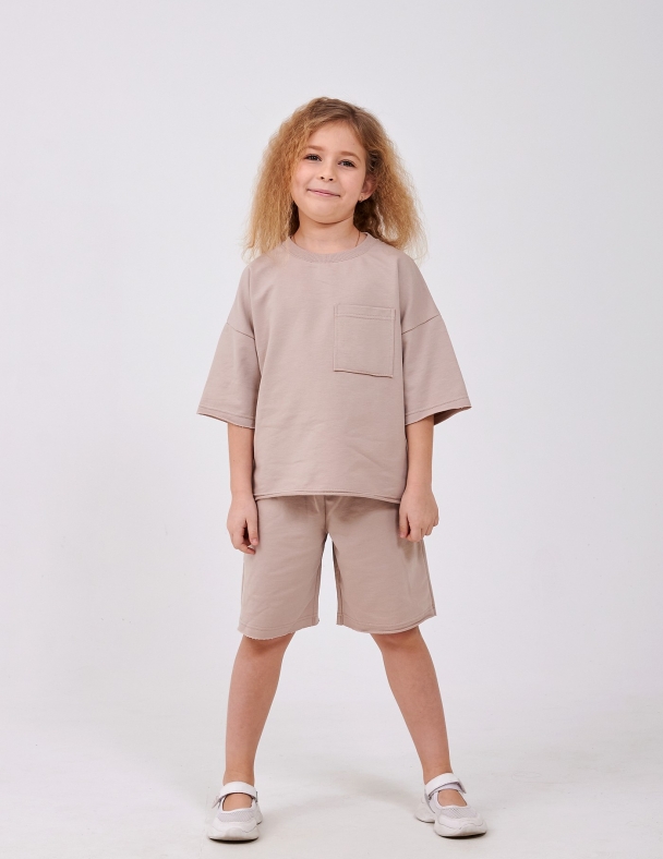 Костюм (футболка+шорты) для девочки SMIL 117514-1 Капучино - изображение 1