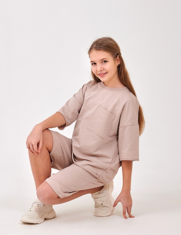 Костюм (футболка+шорты) для девочки SMIL 117514-1 Капучино - изображение 4