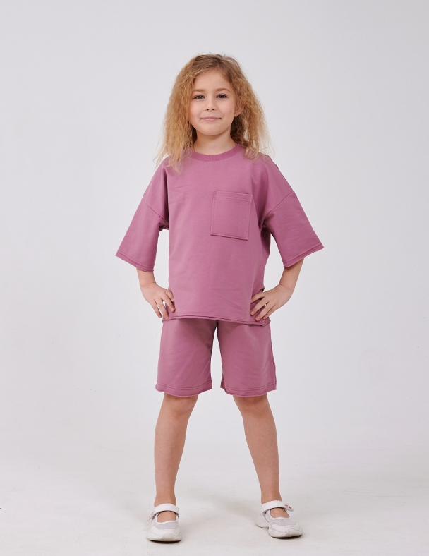 Костюм (футболка+шорты) для девочки SMIL 117514-1 Пыльная роза - изображение 1
