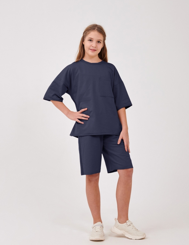 Костюм (футболка+шорти) для дівчинки SMIL 117520-1 Темно-сірий - изображение 1