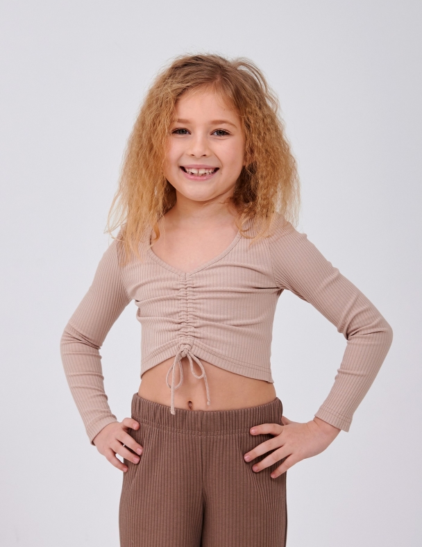 Детский топ для девочки от 7 до 10 лет 95% cotton Eco Полотно Rib Knit Fabric Мягкий и Тянется для девочки SMIL 116713-1 Бежевый - изображение 1