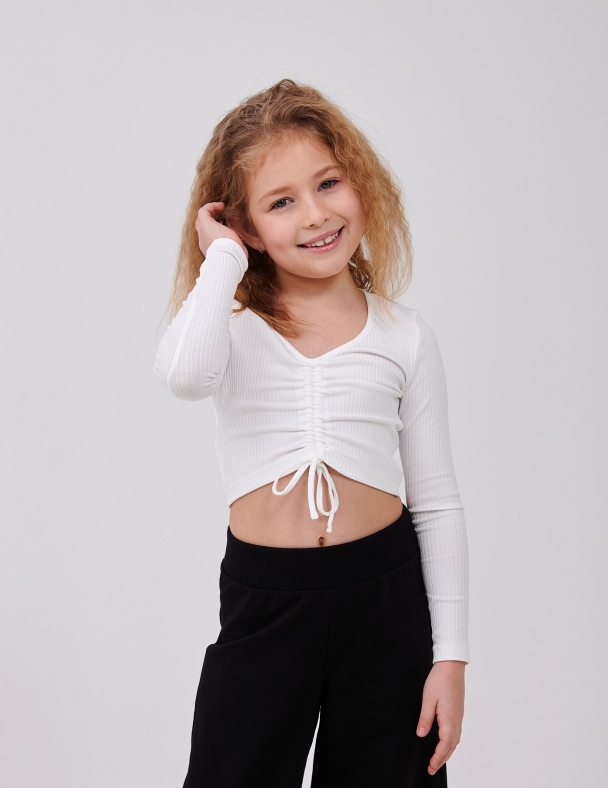 Детский топ для девочки от 7 до 10 лет 95% cotton Eco Полотно Rib Knit Fabric Мягкий и Тянется для девочки SMIL 116713-1 Молочный - изображение 1