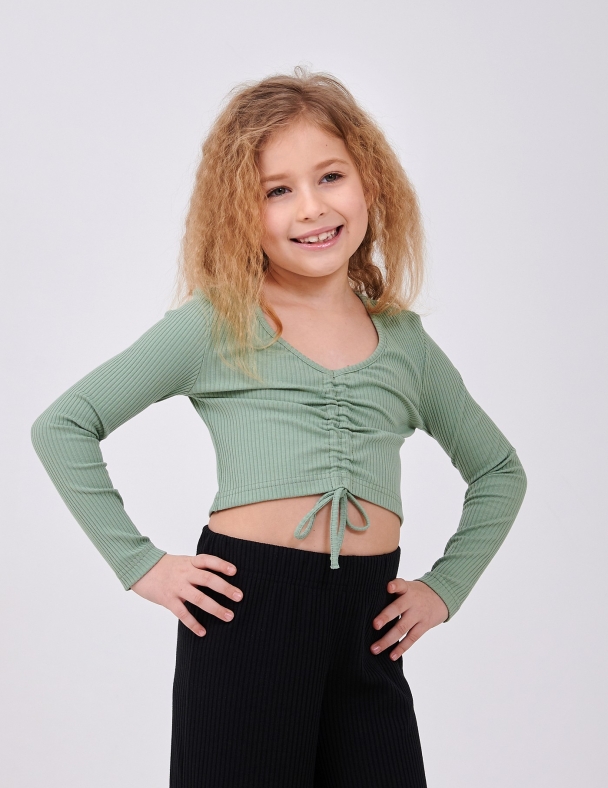 Детский топ для девочки от 7 до 10 лет 95% cotton Eco Полотно Rib Knit Fabric Мягкий и Тянется для девочки SMIL 116713-1 Оливковый - изображение 1