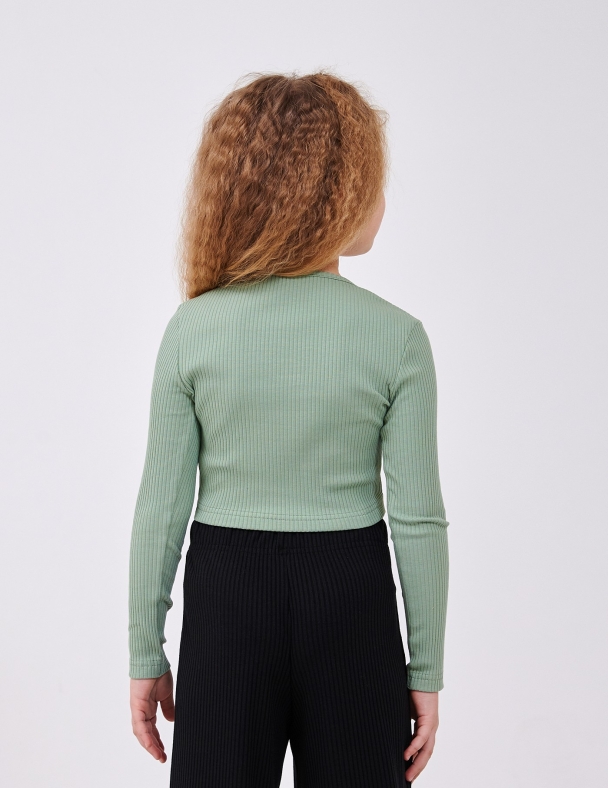 Детский топ для девочки от 7 до 10 лет 95% cotton Eco Полотно Rib Knit Fabric Мягкий и Тянется для девочки SMIL 116713-1 Оливковый - изображение 2