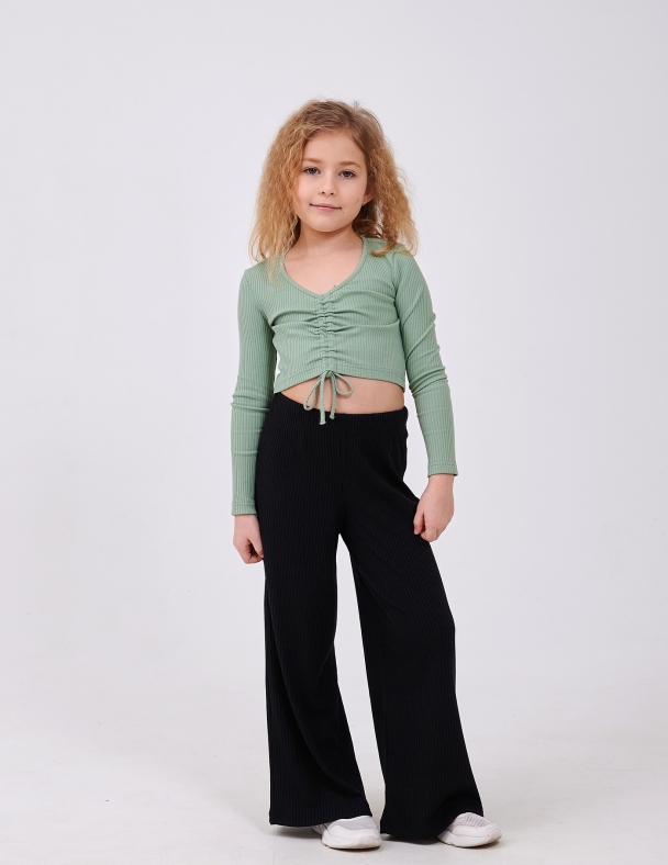 Детский топ для девочки от 7 до 10 лет 95% cotton Eco Полотно Rib Knit Fabric Мягкий и Тянется для девочки SMIL 116713-1 Оливковый - изображение 3