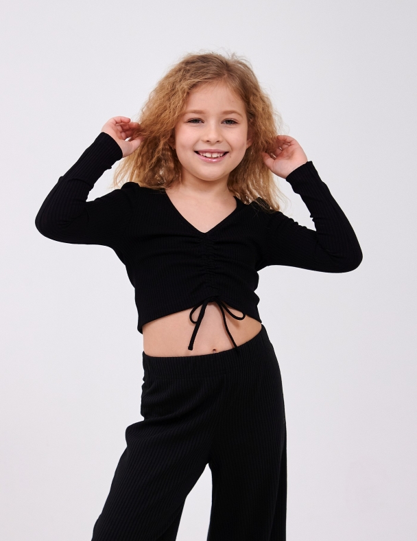 Детский топ для девочки от 7 до 10 лет 95% cotton Eco Полотно Rib Knit Fabric Мягкий и Тянется для девочки SMIL 116713-1 Черный - изображение 1