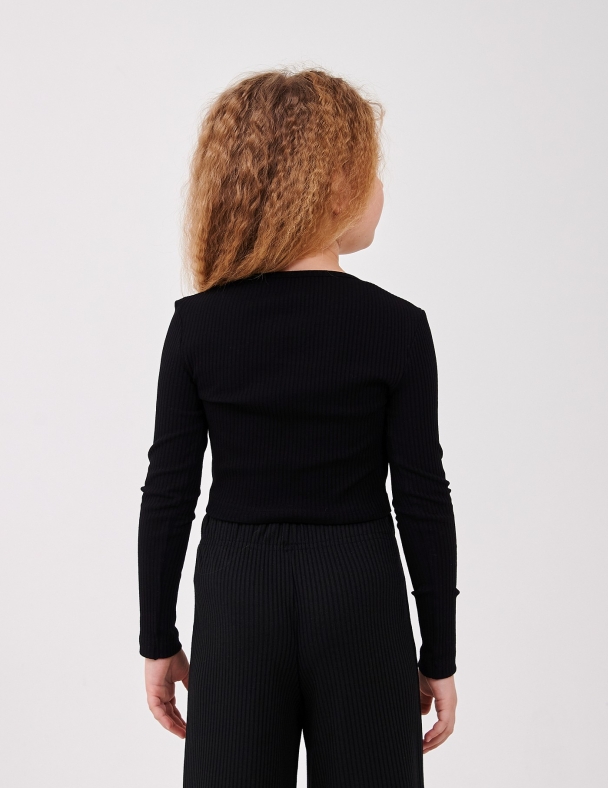 Детский топ для девочки от 7 до 10 лет 95% cotton Eco Полотно Rib Knit Fabric Мягкий и Тянется для девочки SMIL 116713-1 Черный - изображение 2