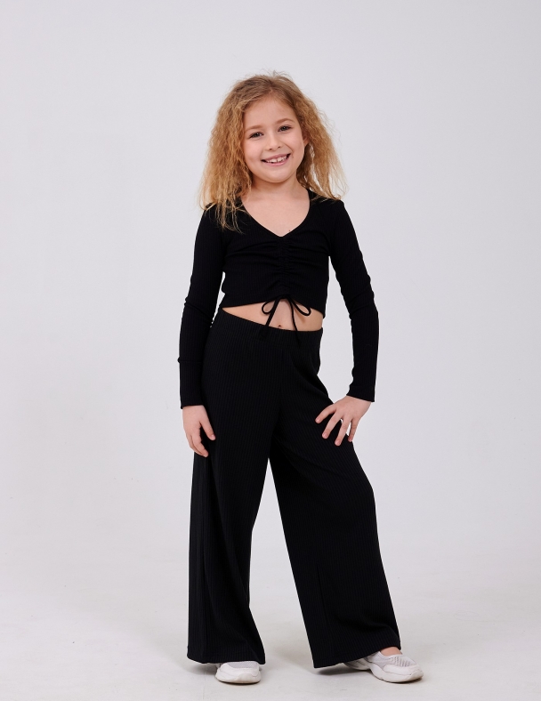 Детский топ для девочки от 7 до 10 лет 95% cotton Eco Полотно Rib Knit Fabric Мягкий и Тянется для девочки SMIL 116713-1 Черный - изображение 3