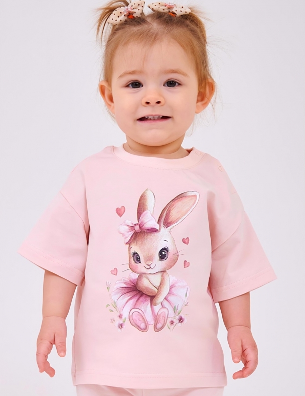 Дитяча футболка для дівчинки від 1 до 2 років 95% cotton Eco Полотно Stretch Single Jersey Тягнеться і М'яка для дівчинки SMIL 110872-1 Нiжно-рожевий - изображение 1