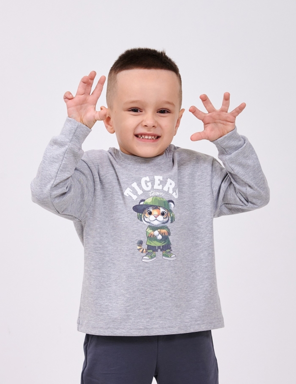 Детское худи для мальчика от 2 до 6 лет 95% cotton Eco Полотно Stretch Rib knit Тянется и Мягкое для мальчика SMIL 116750-1 Светло-серый меланж - изображение 1