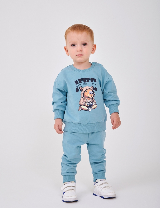 Комплект для мальчика (худи+штаны) для мальчика SMIL 117526-1-2s Сине-бирюзовый - изображение 1