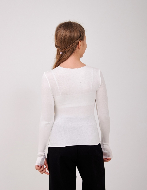 Детский лонгслив для девочки от 11 до 16 лет 95% cotton Eco Stretch Viscose Мягкий и Тянется для девочки SMIL 114220-1 Молочный - изображение 4
