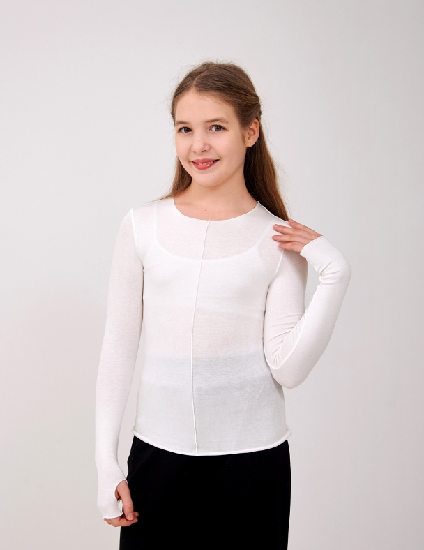 Детский лонгслив для девочки от 11 до 16 лет 95% cotton Eco Stretch Viscose Мягкий и Тянется для девочки SMIL 114220-1 Молочный - изображение 3