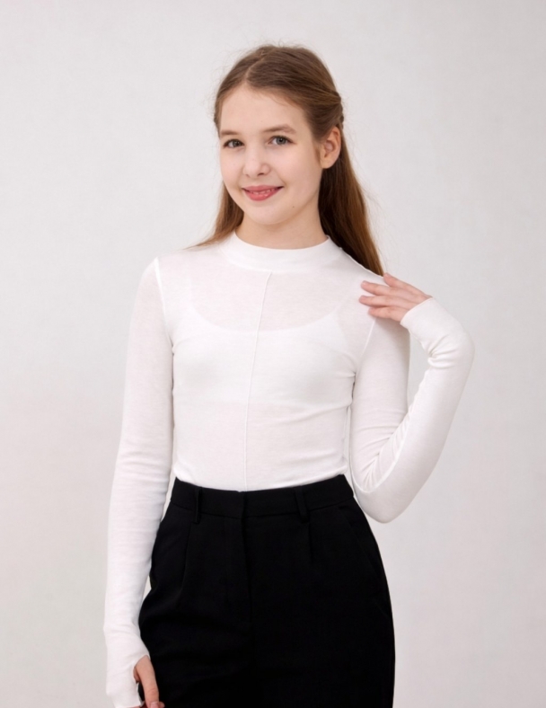 Детский лонгслив для девочки от 11 до 16 лет 95% cotton Eco Stretch Viscose Мягкий и Тянется для девочки SMIL 114220-1 Молочный - изображение 1