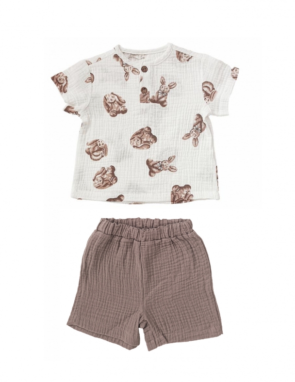 Комплект (сорочка+шорти) для хлопчика SMIL 113342-1 Малюнок Зайці - изображение 1