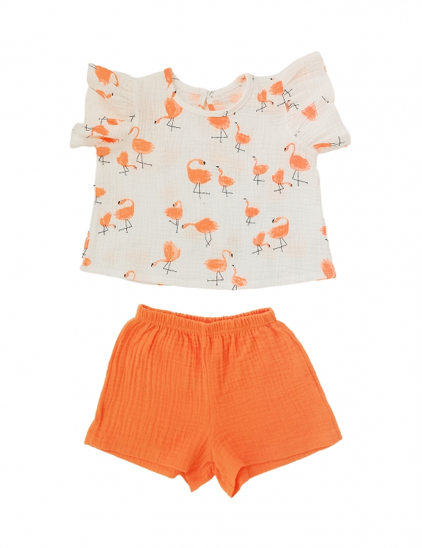 Комплект (футболка+шорти) для дівчинки SMIL 113356-1 Малюнок Фламінго - изображение 1