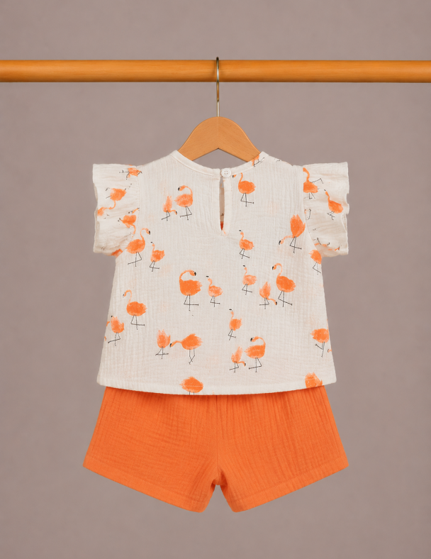 Детский муслиновый комплект для девочки платье и трусики с принтом летний 100% хлопок для девочки SMIL 113356-1 Рисунок Фламинго - изображение 2
