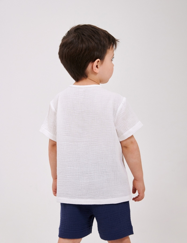 Комплект (футболка+шорты) для мальчика SMIL 113339-1 Молочный с темно-синем - изображение 2