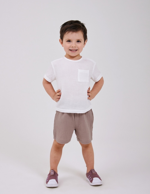 Комплект (футболка+шорти) для хлопчика SMIL 113339-1 Молочний зi свiтло-коричневим - изображение 1