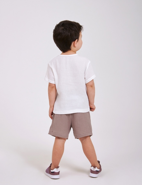 Комплект (футболка+шорти) для хлопчика SMIL 113339-1 Молочний зi свiтло-коричневим - изображение 2