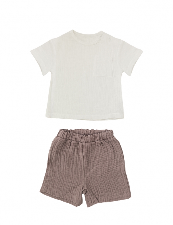 Комплект (футболка+шорти) для хлопчика SMIL 113338-1 Молочний зi свiтло-коричневим - изображение 1