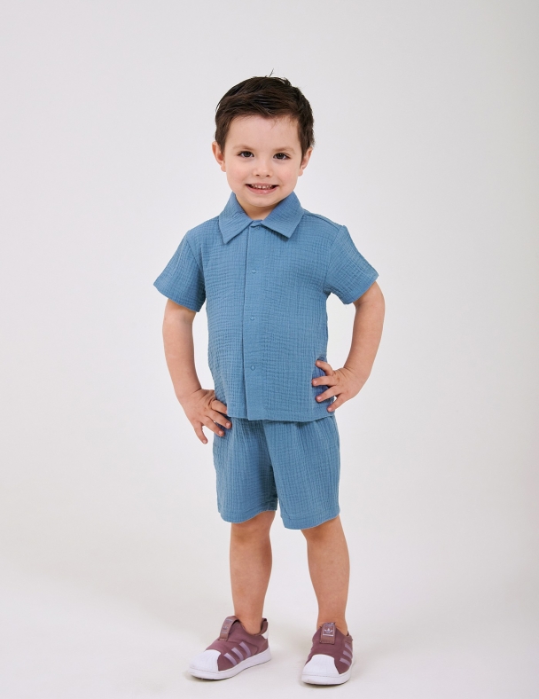 Комплект (футболка+шорти) для хлопчика SMIL 113337-1 Синій джинс - изображение 1