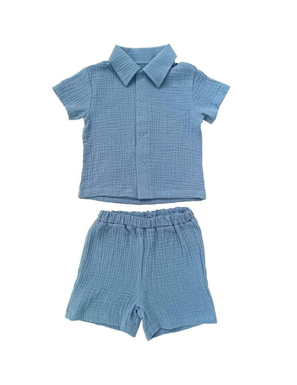 Комплект (футболка+шорти) для хлопчика SMIL 113336-1 Синій джинс - изображение 1