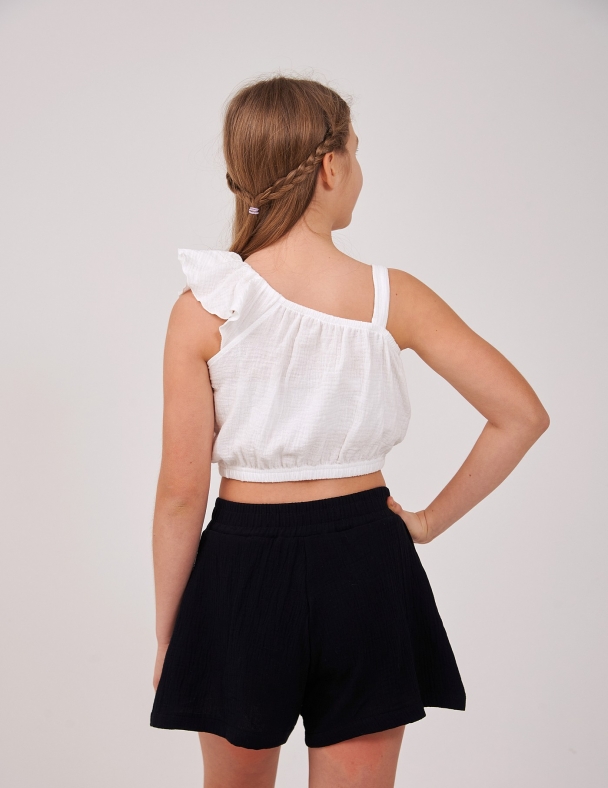 Муслиновый подростковый топ для девочки 11–14 лет белый на одно плечо укороченный 100% хлопок для девочки SMIL 110897-1 Молочный - изображение 3